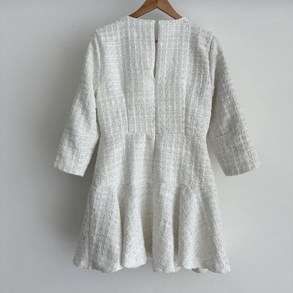 ZARA Tweed Dress Womens Large Peplum Structured Mini Elegant Old Money Ruffle - Picture 3 of 12